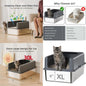 Extra Large Stainless Steel Cat Litter Box with Lid, 24''L x 16''W x 12''H, Easy Clean Metal Pan for Cats