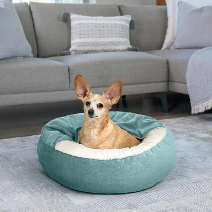 Cozy Cuddler Ilan Covered Cat and Dog Bed with Attached Blanket, Tide Pool Blue, 24x24