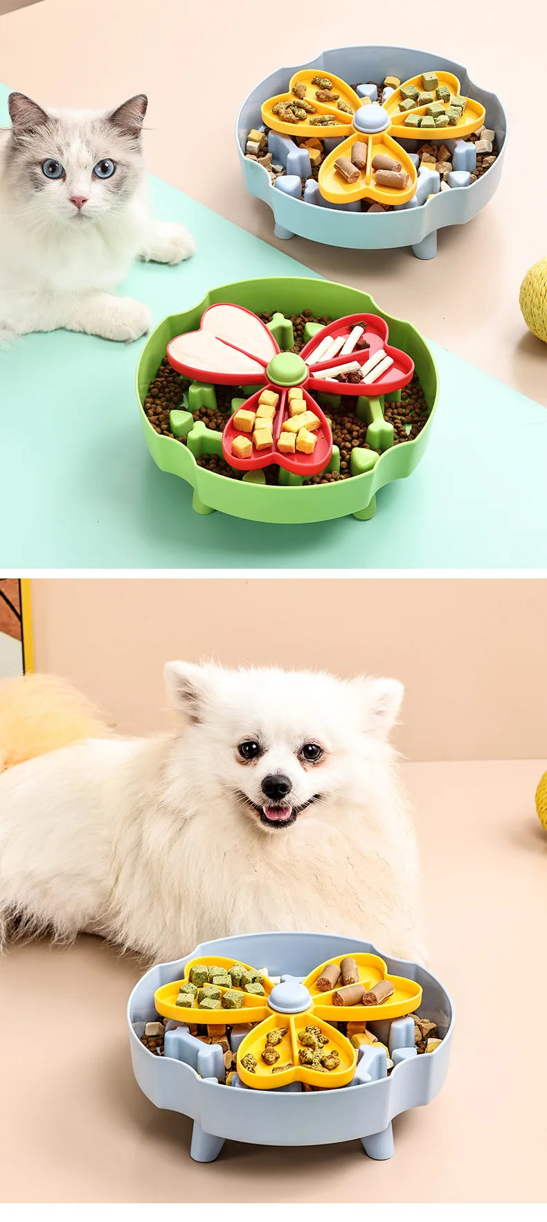 Anti Choking Dog Slow Food Bowl Interactive Durable Cat Bowl Puzzle Toy Rotating Anti Slip Pet Feeding Toy Pet Food Dispenser