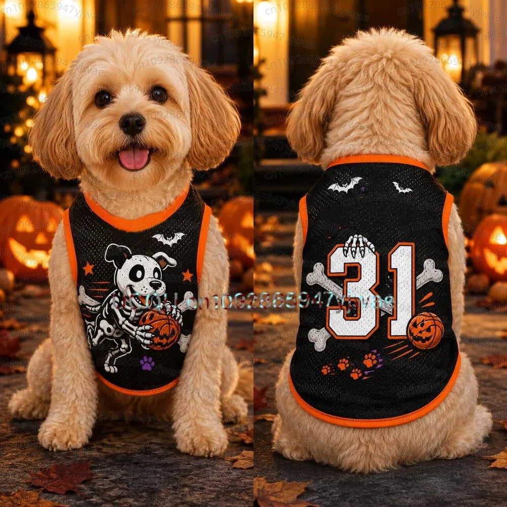 26 1PC Personalized Dog Jersey, Pet Halloween Pumpkin Lamp Dog Vest Puppy Dog Jersey, Halloween Dog Cat Vest