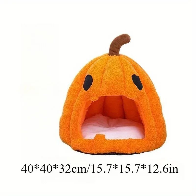 Christmas Pumpkin Pet Bed - Warm Cat & Dog House with Removable Cushion/for winter/warm/decoration/ dress up/snowflake、costumes