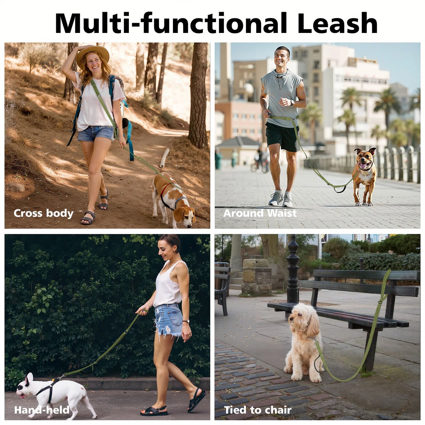 Tivray Hands Free Dog Leash with Sponge Handle 8.5ft Versatile Crossbody Waist Leash with 3 Rings for Puppy Leash for Walking