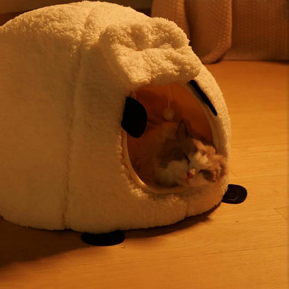 BOOTEELY Winter Warm Sheep Shape Cat Villa Semi-Closed Three-Dimensional Cat House Four Seasons Universal Cat Bed