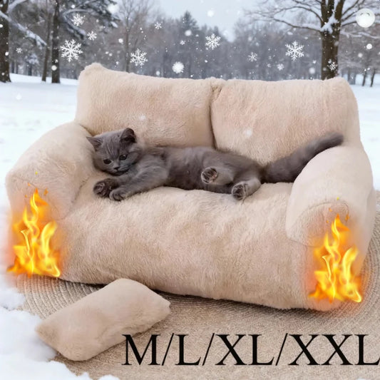 All-Season Plush Pet Sofa Bed – Detachable Washable Couch Cover for Cats & Dogs (Kaki, M/L/XL/XXL) - Pet Suppie