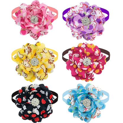 New 50PCS Flower Bowties For Dogs Fashion Dianomd Pet Dog Bow Tie Collar  Dog Pet Grooming Accessories For Small Dogs