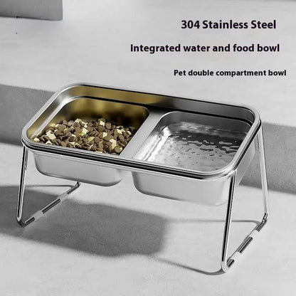 Cat Bowl Cat Food Bowl Stainless Steel Double Bowl Anti-Tip Pet Bowl Cat Eating Bowl Drinking Bowl Grain Bowl Dog Bowl