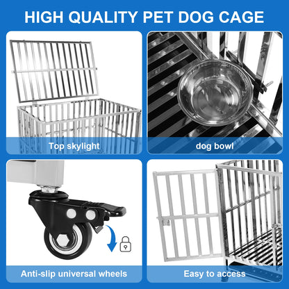 Metal Dog Cage Easy To Install Dog Crate with Four Wheels Dog Kennel Folding for High Anxiety Medium/Small Dogs