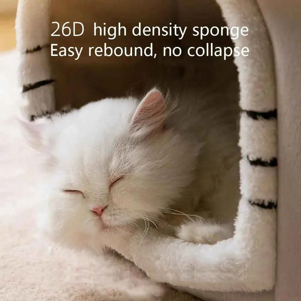Double Roof Indoor Dog House Cat Nest,Foldable Warm Soft Kennel,30D High Elastic Memory Sponge,Removable Cushion Non-Slip Bottom