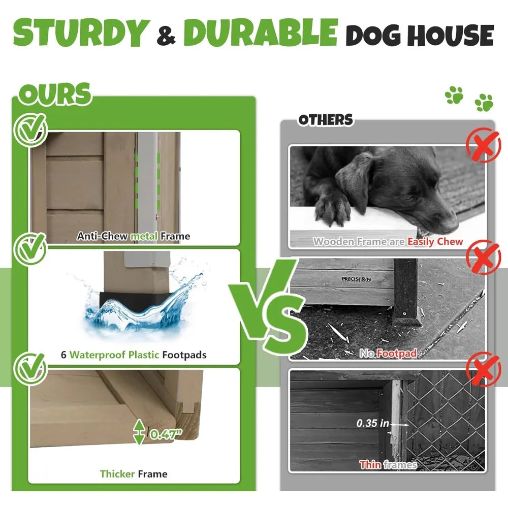 Wooden Dog House Outdoor, XL Weatherproof Dog Houses with Adjustable Vent Windows, Chew-Resistant Frame, Removable Floor