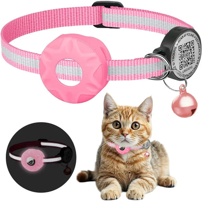 GPS Cat Collar Cats Accessories Cats Airtag Collar with QR ID Pet Tag Reflective Anti-Lost Tracker Air Tag Holder Kitten Collar