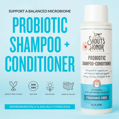 Fragrance-Free Probiotic Cat Shampoo & Conditioner with Avocado Oil & Omega-3s, 97% Natural, Paraben & Sulfate-Free, Cruelty-Fre