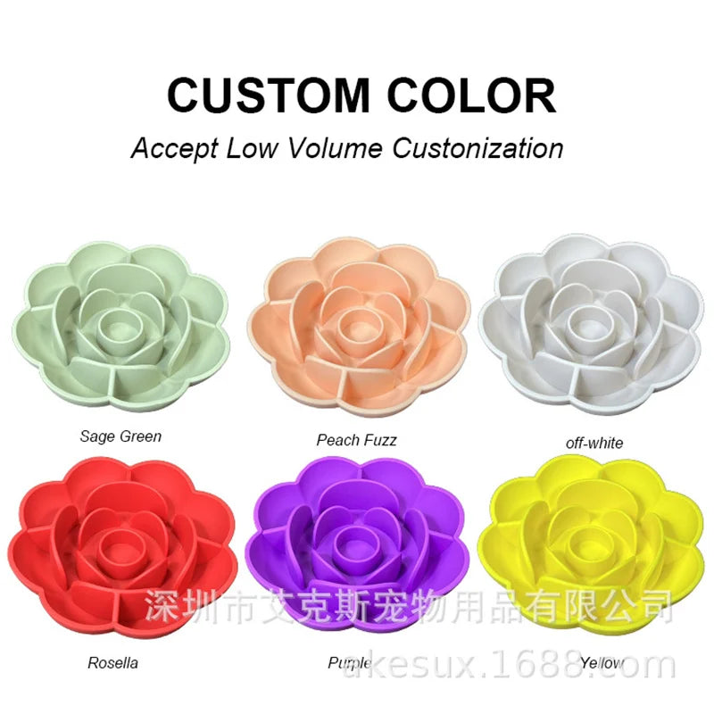 Pet Supplies Silicone Slow Food Bowl Rose Shape Dog Bowl Cat Anti-Choking and Anti-Knocking Food Bowl with Suction Cup
