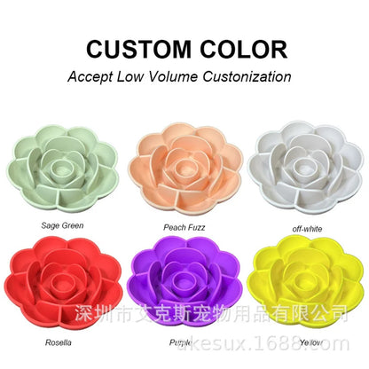 Pet Supplies Silicone Slow Food Bowl Rose Shape Dog Bowl Cat Anti-Choking and Anti-Knocking Food Bowl with Suction Cup