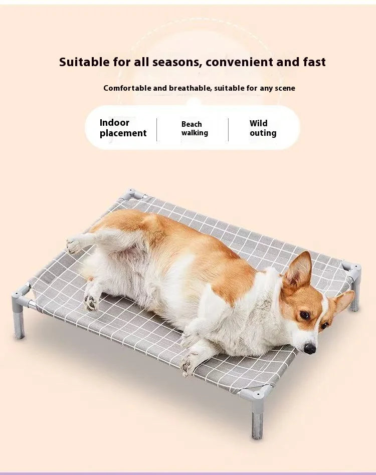 Stainless Steel Pet Cot Elevated Dog Bed - All Season Military Style Removable Washable Moisture Proof for Small Dogs Cats