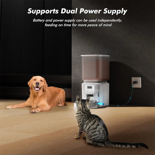Furpipi 271oz Large Capacity Automatic Cat & Dog Food Dispenser – SUS304 Stainless Steel, LCD Display, Key Control (White) - Pet Suppie