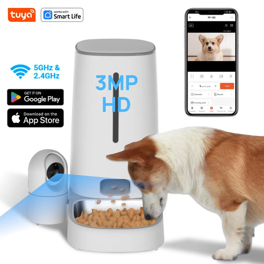 Tuya Smart Cat Food Dispenser Dog Feeder with Camera 2.4G WiFi 4L Motion Detection 3MP HD,Timed,MotionTracking Pet Feeder