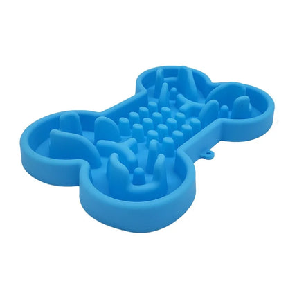 Pet Slow Food Bowl Silicone Bone Shaped Anti-Skid Dog Bowl Cats Feeding Bowls Leakproof Food Feeder Training Dog Slow Food Pet