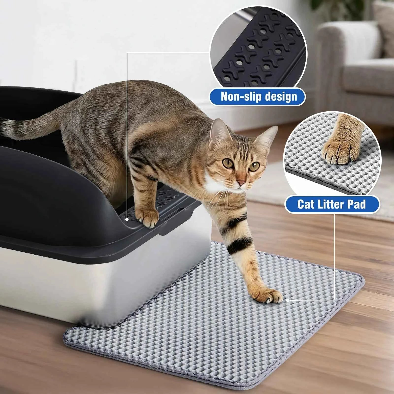 JHK Stainless 24IN Steel Cat Litter Box with Lid Large Cat Litter Box for Big Cats Anti-Urine Leakage Scoop and Mat Included