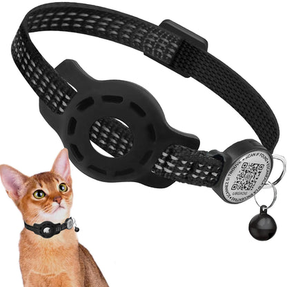 Cat GPS Collar with QR Code Tag & Airtag Case  Reflective Apple Tag Cats Collar for Tracker Pet Breakaway Air Tag Kitten Collar