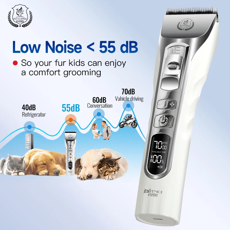 Fenice New Upgrade 5000mA Capacity Cordless LCD Screen Pets Dog Grooming Clippers Rechargeable Haircut Shaver for Trimming Salon
