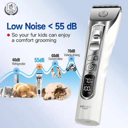 Fenice New Upgrade 5000mA Capacity Cordless LCD Screen Pets Dog Grooming Clippers Rechargeable Haircut Shaver for Trimming Salon