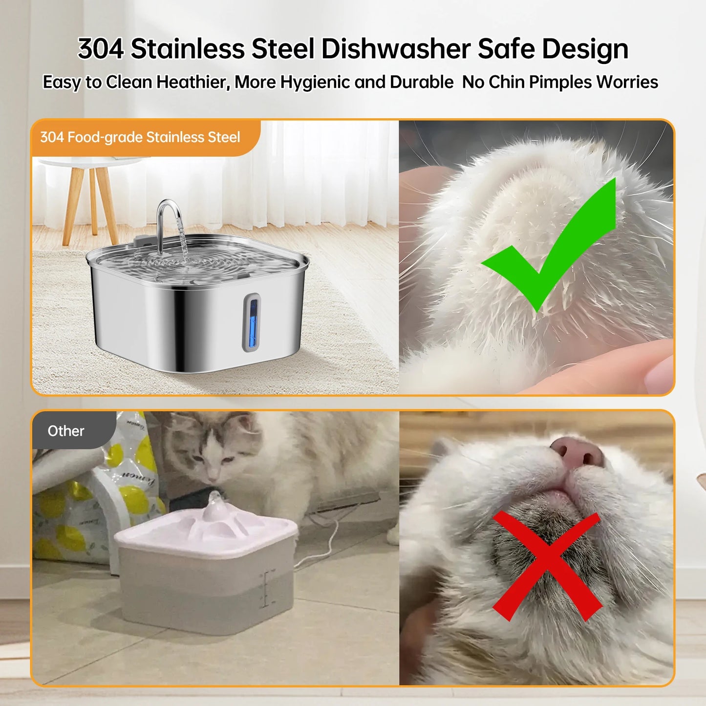 14L/7L Automatic Dog Water Fountain Stainless Steel Cat Pet Fountain with window Silent Cat Dog Water Feeder( No 5V 1A Plug
