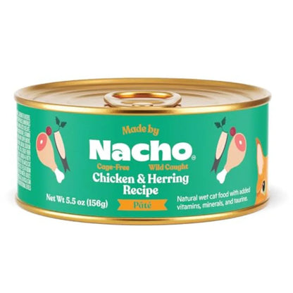 Premium Wet Cat Food Grain-Free Pate Cans Chicken and Herring - 24 Pack 5.5 Ounce