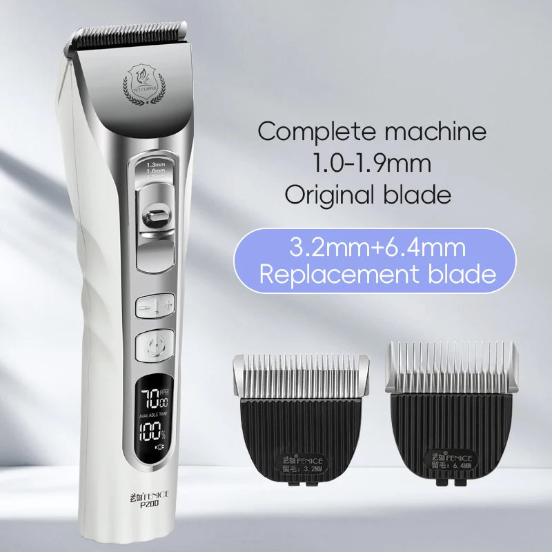 Fenice New Upgrade 5000mA Capacity Cordless LCD Screen Pets Dog Grooming Clippers Rechargeable Haircut Shaver for Trimming Salon