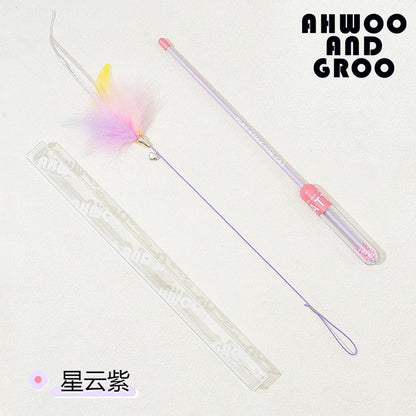 Starry Sky Cat Teaser Wand Kitty Interactive Toys Kitten Funny Feather Colorful Three Sections Rod Teaser Wand Pet Cat Supplies