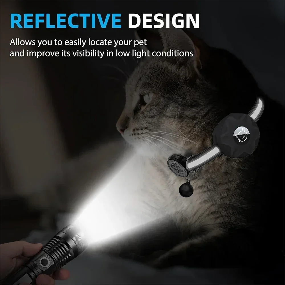 GPS Cat Collar Cats Accessories Cats Airtag Collar with QR ID Pet Tag Reflective Anti-Lost Tracker Air Tag Holder Kitten Collar