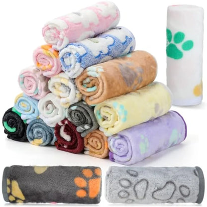 18 Pcs Fleece Pet Blanket Soft Warm Sleep Mat Fluffy Puppy Supplies Paw Bone Star Elephant Dot Heart Print Design Bed Blankets