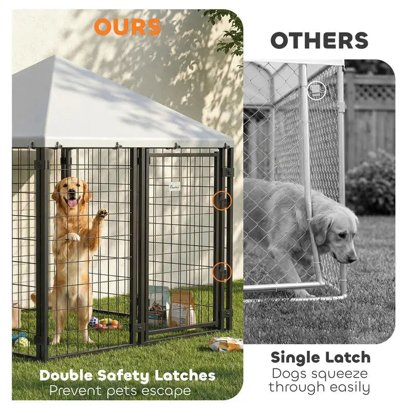 Lockable Dog House Kennel with Water-resistant Roof for Small and Medium Sized Pets, 4.6' x 4.6' x 5'
