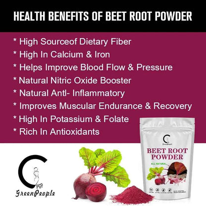 GPGP Greenpeople Organic Beet Root Powder Antioxidants Blood Pressure Support Natural Nitric Oxide Improve Stamina and Ability