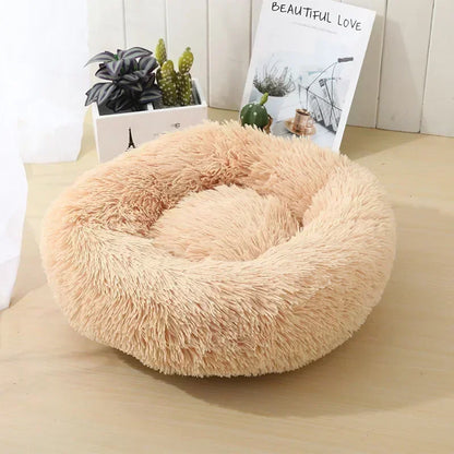 Round Plush Pet Bed - Self Warming Kennel, Machine Washable Mat with Non-Slip Bottom, Soft Cushion House Bed for Cats Dogs