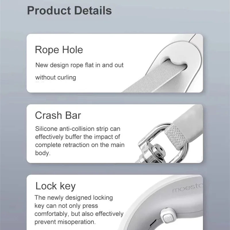 Moestar UFO Retractable Leash 2 Lite Metal Buckle Anti-Slip Handle One-handed Brake Pause Lock Leash for Small & Medium Size Dog