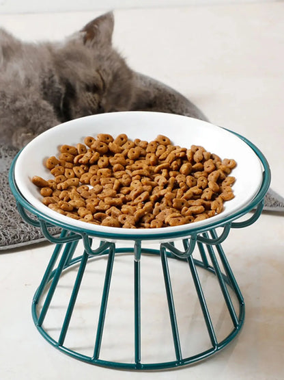 Ceramic Raised Pet Bowl Food Water Bowls with Rack for Cats Dogs Outdoor Feeding Drinking Accessories Doggie Cat Stand Bowl ﻿