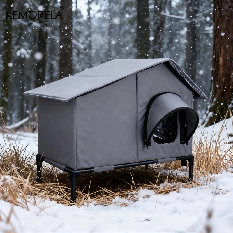 KEMORELA Winter Outdoor Cat House Equipped with an Escape Door - Large Feral Cat Shelter Collapsible Shelter for Small Dogs&Cats