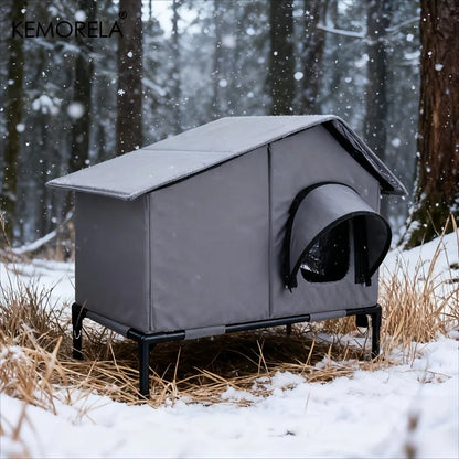 KEMORELA Winter Outdoor Cat House Equipped with an Escape Door - Large Feral Cat Shelter Collapsible Shelter for Small Dogs&Cats