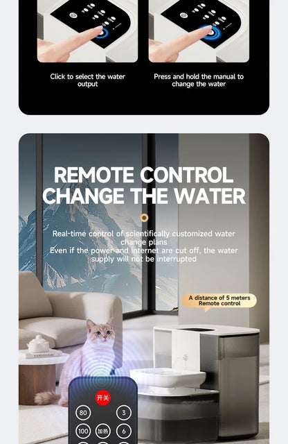 4.5L Smart Dump Pet Water Dispenser Remote Control Automatic Wireless Water Drinker Cat Water Feeder Kitten Heating Fountain