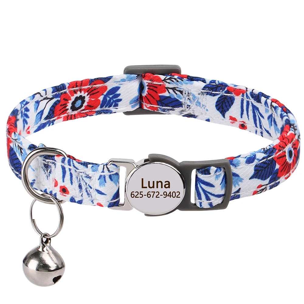 Cat Collar Free Personalized Kitten Collars Engraved Pet Puppy Name Necklace Collars Anti-lost for Cats Small Dogs Adjustable