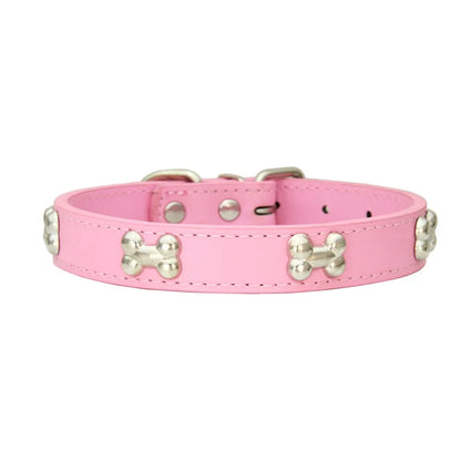 New Bone Leather Durable Pet Dog Collars Puppy Pug Collars for Small Large Dog Puppy Neck Collar GXQ13
