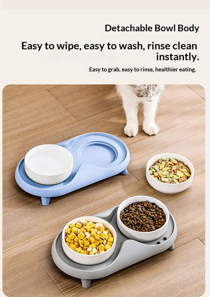 Ceramic Double Pet Bowl Elevated Design - Non-Tip Stable Large Capacity Cat Dog Food Water Dish Ant Proof Feeder