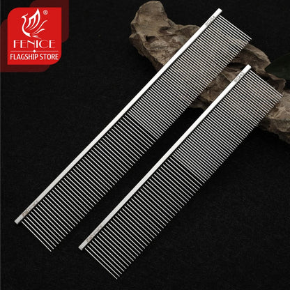 Fenice Professional Anti-Corrosion Grooming Comb For Dogs Cats Tapered Stainless Steel Pins Pet Grooming Supplies