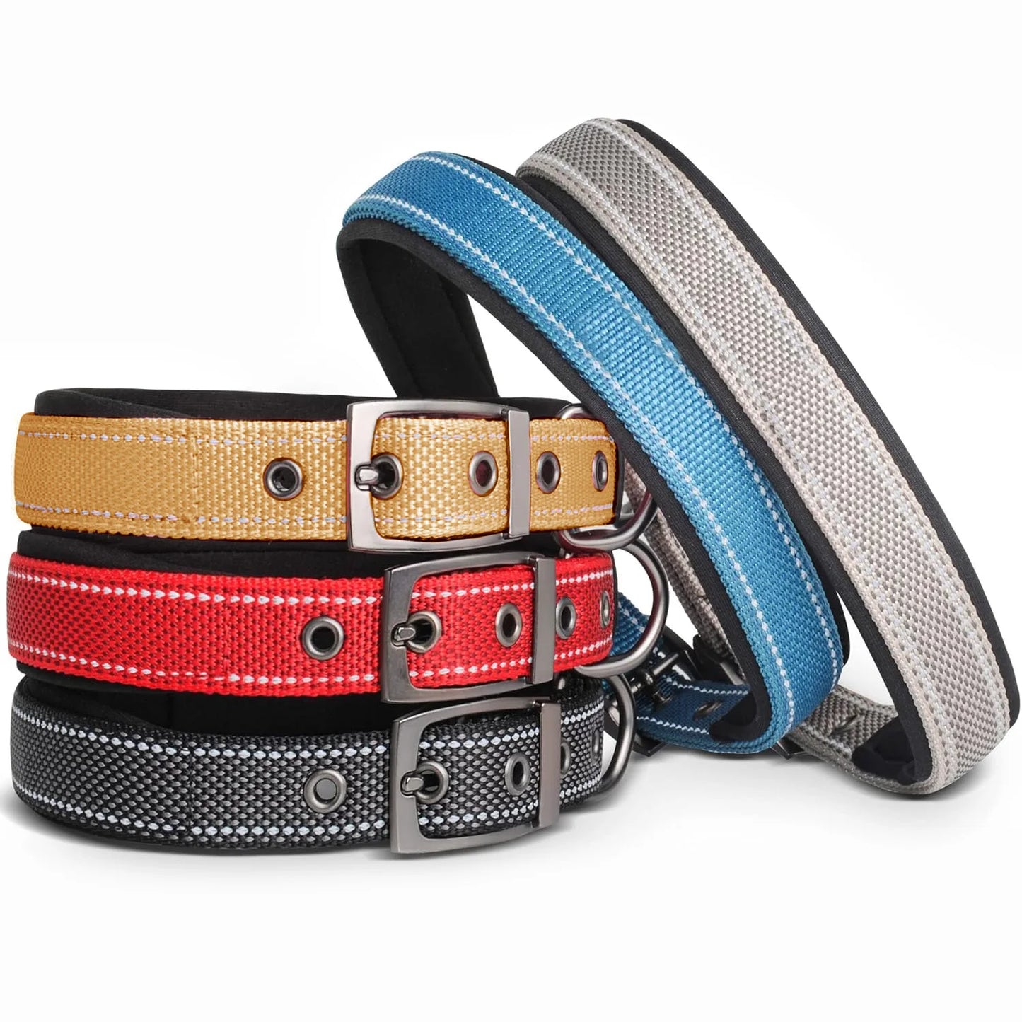 Reflective Striped Dog Collar, Escape-Proof Nylon, Quick-Release Buckle, Soft Padded, for Small Cat, Medium and Large Dogs