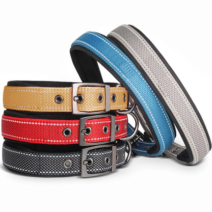 Reflective Striped Dog Collar, Escape-Proof Nylon, Quick-Release Buckle, Soft Padded, for Small Cat, Medium and Large Dogs