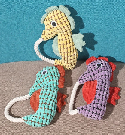 Pet Dog Plush Toy Interactive Dog Squeak Toys Bite Resistant Puppy Grinding Teeth Toy Funny Pet Seahorse Toy Dog Accessories