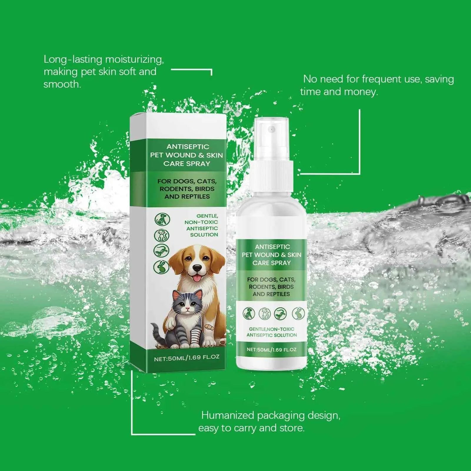 Dog Skin Soothing Spray 50ml Anti Itch Relief Pet Hot Spot Wound Care Moisturizer Cat Puppy Coat Healing Quick Absorb Liquid
