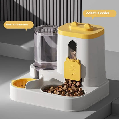 Automatic Cat Feeder & Water Fountain Set - Food Grade Plastic - for Cats & Dogs - Gravity Feed Design