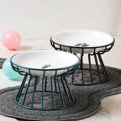Ceramic Raised Pet Bowl Food Water Bowls with Rack for Cats Dogs Outdoor Feeding Drinking Accessories Doggie Cat Stand Bowl ﻿