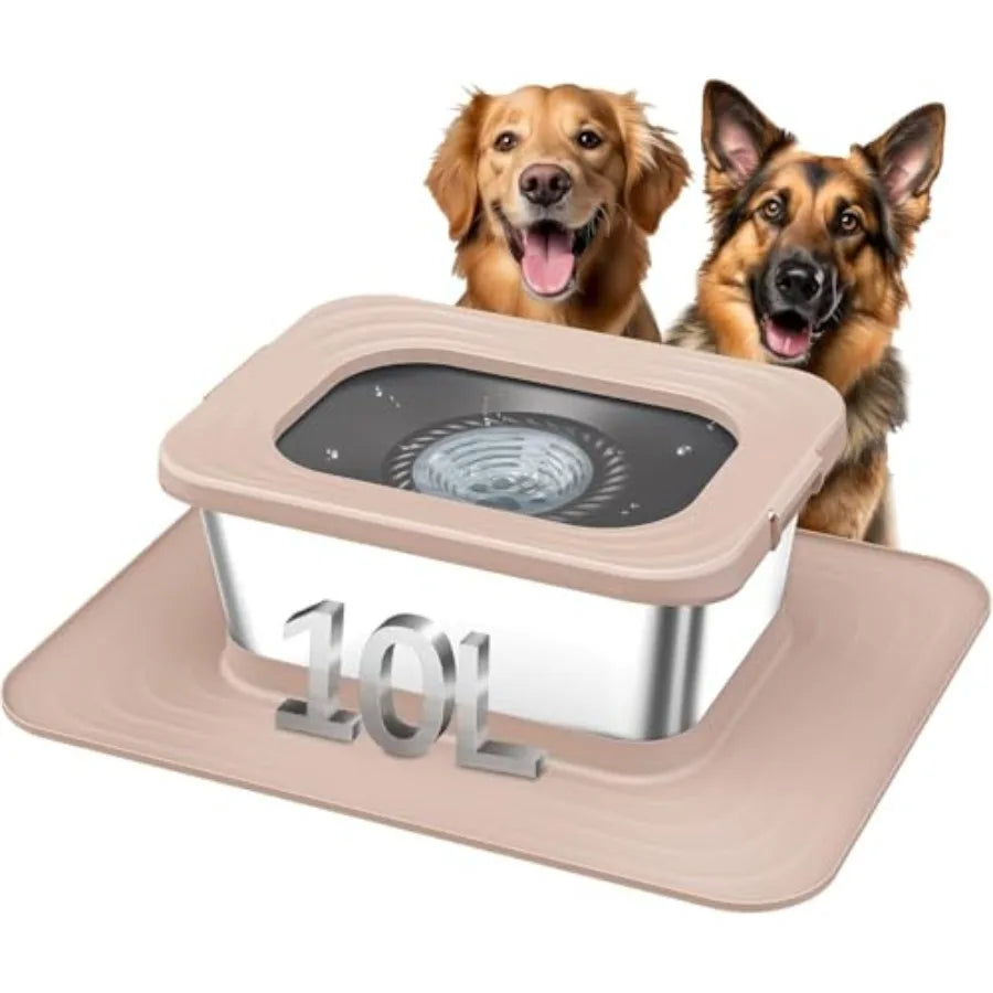 Stainless Steel Dog Water Bowl, No Spill Anti-Splash Dog Bowls with XXL Silicone Mat, Spill-Proof Slow Feeder for Messy Drinker